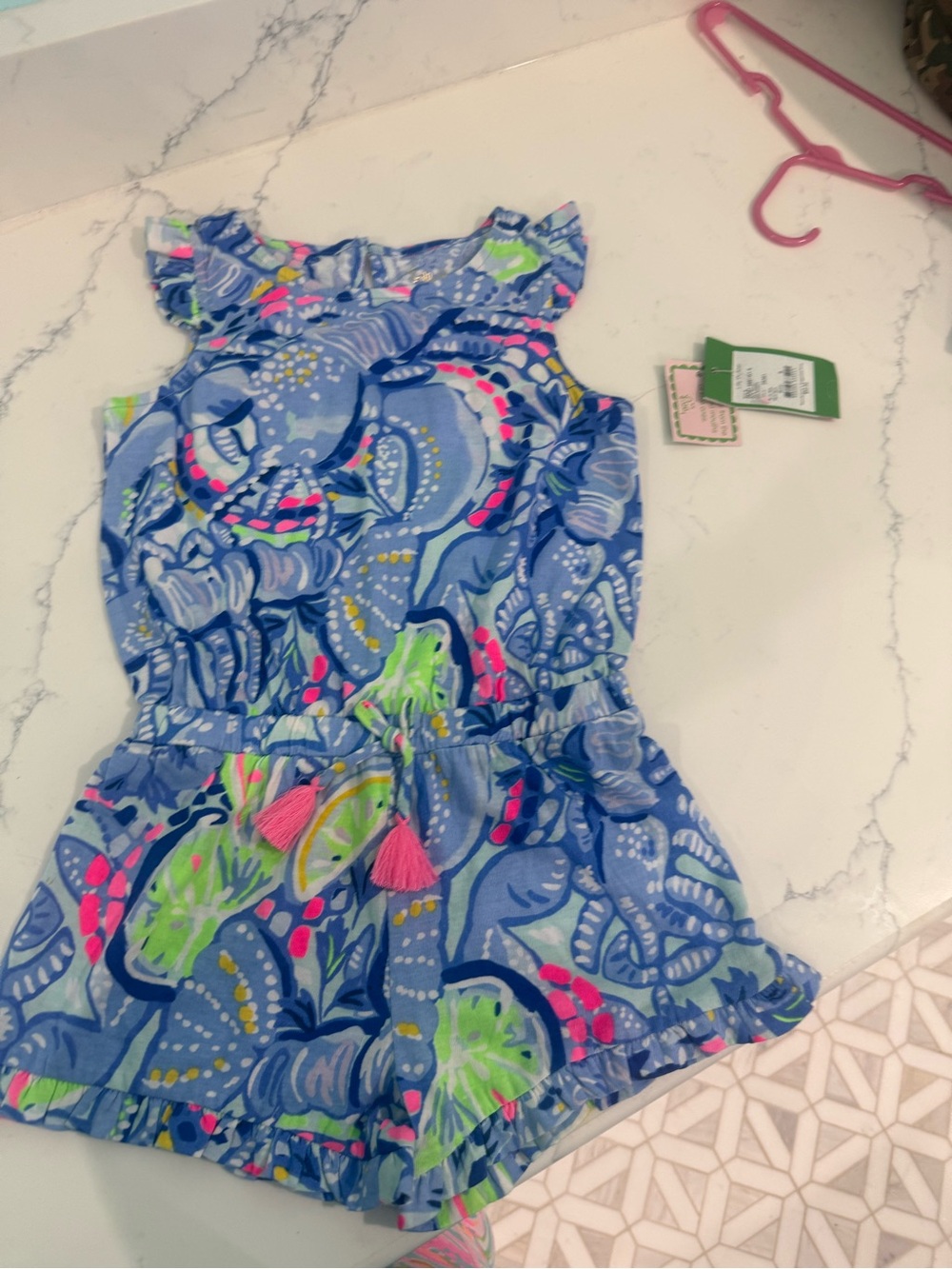 Lilly Pulitzer Small Girls Romper with Pink Tassels NWT